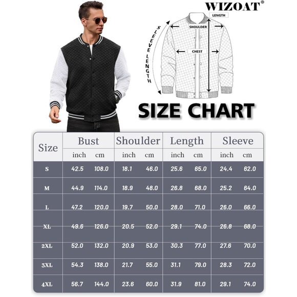 Mens Varsity Jacket Lightweight Jacket Causal Waffle Letterman Bomber Jackets - Picture 6 of 6